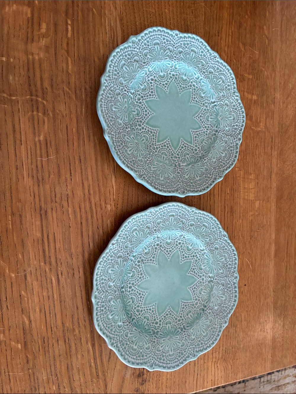 Arte Itlaica Turquoise Lace-Pattern Ceramic Dessert Plates - Set of 2